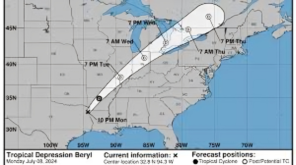 beryl projected path